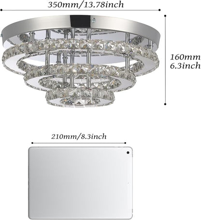 13.8 Inch Modern Crystal Chandeliers LED Crystal Ceiling Light 3 Tiers Ring Flush Mount Chandelier Ceiling Lights with Remote for Bedroom Living Room Kitchen Dimmable