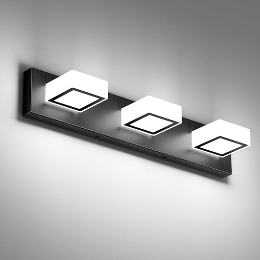 Ralbay Black Bathroom Vanity Lights 24inch Metal Acrylic LED Modern Bathroom Wall Lighting Fixtures Over Mirror Matte Black (White Light 6000K, Non-dimmable)