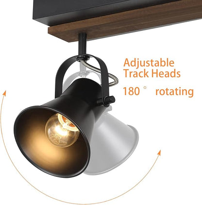 4-Light Kitchen Light Fixtures - Adjustable Ceiling/Wall Mount Spotlight, Industrial Black Track Lighting for Living Room, Dining Room, Hallway, Bathroom