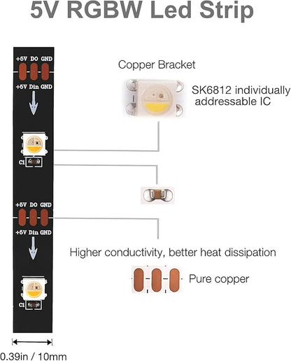 DC5V SK6812 (Similar WS2812B) RGBW RGB+Warm White 30leds/Pixels/m LED Strip Light Individually Addressable 4Color in 1LED Non-Waterproof (16.4ft(5m) 150leds, IP30) (No Adapter or Controller)