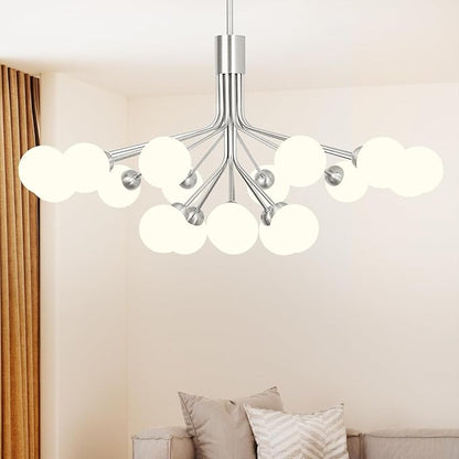Depuley Glass Ball Sputnik Chandelier: 18-Light Modern Mid Century Chrome Chandelier Dining Room - Globe Chandelier Light Fixture Height Adjustable Kitchen Over Table (Included G9 Bulbs)