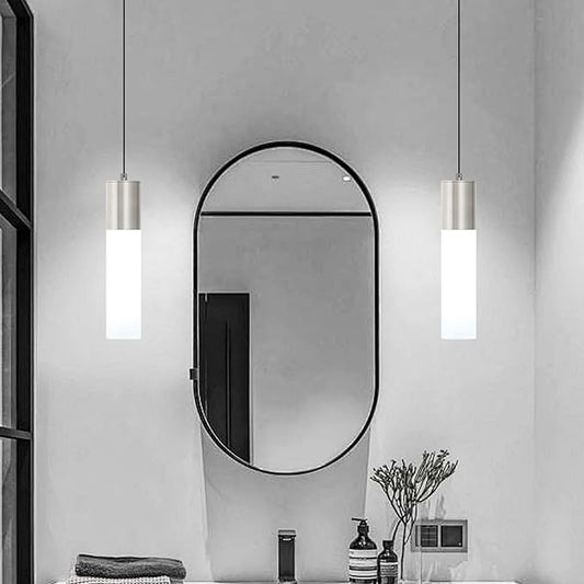 LED Kitchen Pendant Lighting Over Sink 1-Light Brushed Nickel Pendant Lights Modern Dining Table Lights Ceiling Hanging Lamp with Milky White Lampshade, Adjustable Height, 3000K-6000K
