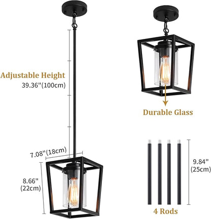 2 Pack Black Pendant Lights Kitchen Island, Modern Glass Kitchen Pendant Lighting Over Island Farmhouse Kitchen Hanging Light Fixtures for Dining Room Bathroom Hallway Foyer Lighting