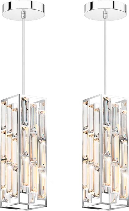 Chrome Pendant Lights Modern Pendant Light Fixture, Mini Crystal Pendant Ceiling Light, Pendant Light for Kitchen Island, Dinning Room, Bedroom, Kitchen Sink Lighting (2-Pack)