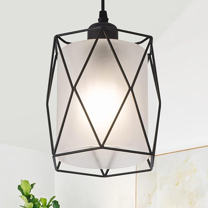 Over Sink Pendant Light with Frosted Glass Black Cage Industrial Hanging Lighting Adjustable Cord for Kitchen Island Dining Table