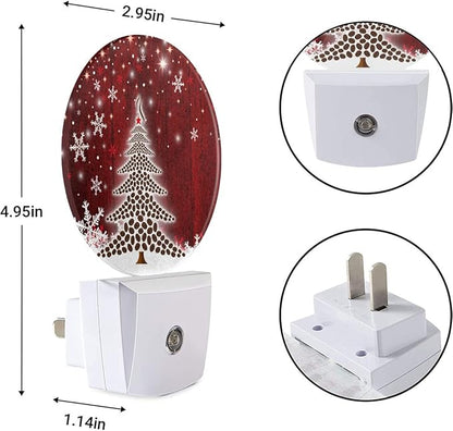 EKOBLA Red Christmas Plug-in Night Light, Snowflake & Christmas Tree Rustic LED Nightlight for Holiday Season Home Decor