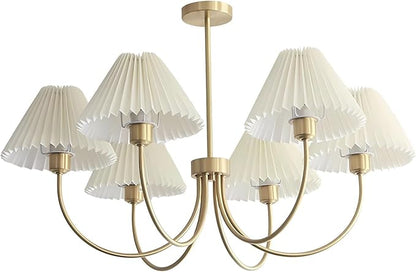 KCO Lighting Vintage Wrinkled Chandelier White Pleated Fabric Pendant Light Modern Gold Sputnik Chandelier 6-Lights Flush Mount Ceiling Light Classic Chandeliers for Dining Room