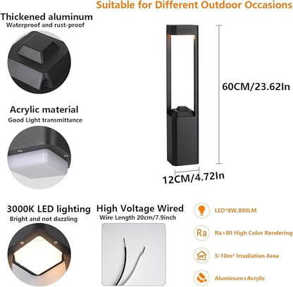 Outdoor Path Lighting Fixture 23.62In Outdoor Landscape Pathway Light Black Aluminum Modern Lawn Floor Light With 3000K LED Bollard Lighting Outside Housing Waterproof Post Lantern For Patio Entrance