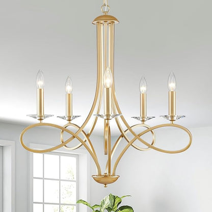 Saint Mossi 5-Lights Gold Modern Chandelier Lighting Fixture, Modern Pendant Light for Dining Room, Contemporary Chandelier for Bedroom, Living Room, Dining Room,H27 xD26,Chain Adjustable
