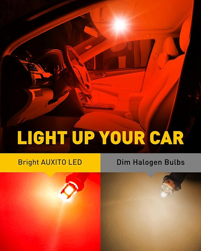 AUXITO 194 LED Light Bulb Red 168 2825 W5W T10 Wedge 14-SMD LED Replacement Bulbs for Car Dome Lights Map Door Courtesy License Plate Parking Light, Pack of 10