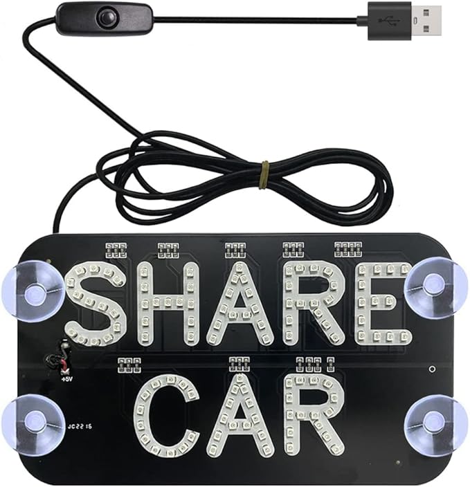 LED Car Sign Decor - Flashing Decal Stickers With Suction Cups for Window, USB Interface Light With Hook - Red