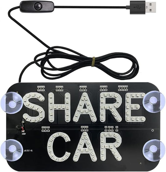 LED Car Sign Decor - Flashing Decal Stickers With Suction Cups for Window, USB Interface Light With Hook - Red
