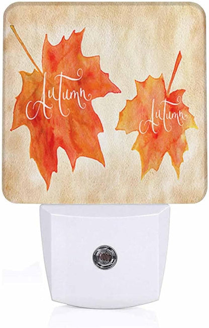 LED Night Light Plug into Wall with Dusk to Dawn Light Sensor White Energy Efficient Orange Watercolor Autumn Maple Leaves Nightlight for Bedroom Bathroom Hallway Living Room Kitchen