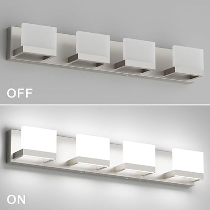 Tipace 4 Lights LED Modern Vanity Light Brushed Nickel Bathroom Lighting Fixture Up and Down Bathroom Wall Light Over Mirror(White Light 6000K)
