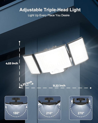 Motion Sensor Outdoor Light, 188 LED 4200LM Flood Lights Outdoor, 6500K Daylight, 3 Modes with Remote Control, IP65 Waterproof, Adjustable Heads, Hardwired 120V for Garage, Yard, Porch, 1 Pack Black
