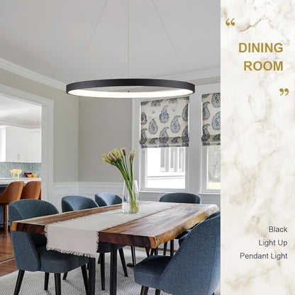 Modern LED Pendant Light Black Ring Chandelier 24" Dimmable Flush Mount Pendant Chandelier for Dinning Room Office Kitchen Living Room,3000-6500K