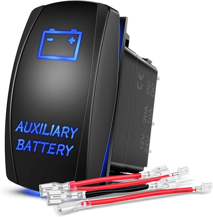 Nilight Auxiliary Battery Rocker Switch Led Light Bar 5 Pin Laser On Off SPST Switches 20A/12V 10A/24V Blue with Jumper Wires Set for Cars Trucks Boats ATVs UTVs RVs