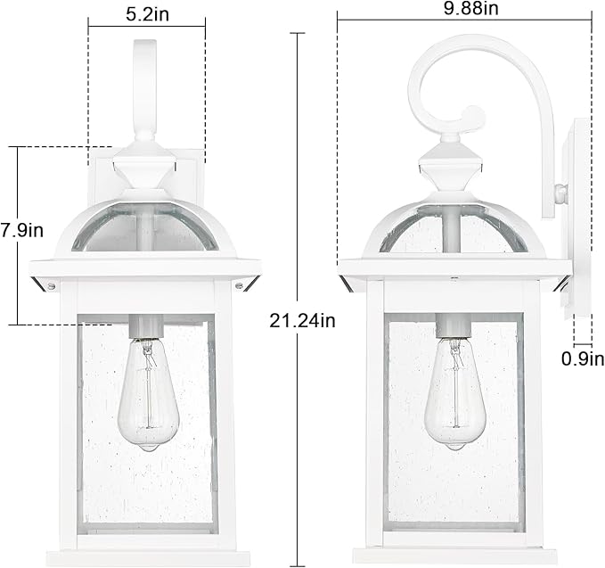 Darkaway 2pcs Outdoor Lights Fixtures Wall Mount, Large 22inch Outdoor Wall Sconce Lights with Seeded Glass Waterproof Outside Exterior Lights Fixture for House Front Porch Entry