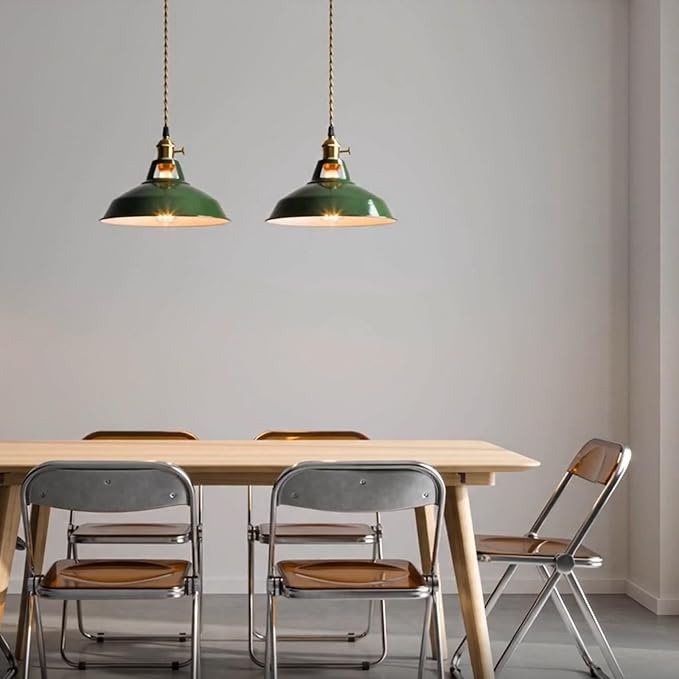CLAXY Macaron Green Pendant Lights Metal Barn Kitchen Island Pendant Light Fixture Adjustable Hanging Ceiling Light for Dining Foyer Loft Bar Coffee Restaurant