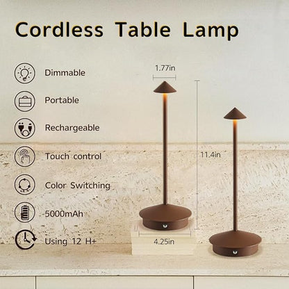 2 Pack Aluminum Cordless Table Lamp, 6000mAh Rechargeable Table Lamps, Portable Touch LED Lamp, Outdoor Waterproof Dimmable Cordless Rechargeable Table Lamps for Restaurant/Patio- Black (Zongse)