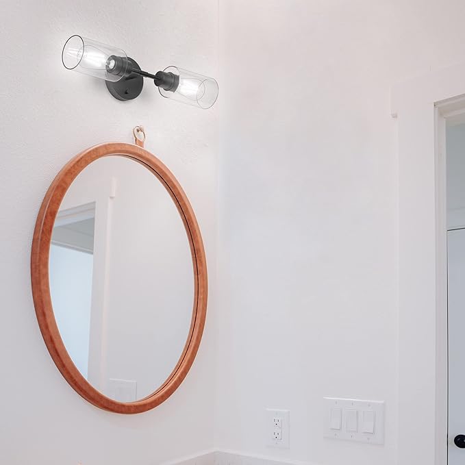 Bathroom Light Fixtures 2 Light Black, Bathroom Vanity Lights Over Mirror, Bathroom Sconces Wall Lighting，Farmhouse Matte Black Bathroom Vanity Light, Modern Vanity Lights with Clear Shades
