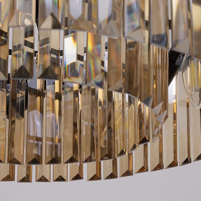 Wellmet Crystal Chandeliers for Dining Room Light Fixture, 6 Lights Farmhouse Chandelier, Modern Pendant Lights for Living Room, Kitchen Island, Bedroom, entryway, Hallway, Gold Teak, W-21.66”