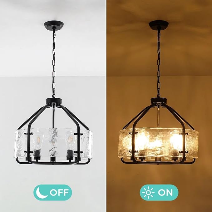 Luupyia 20 Inches Black Glass Drum Chandelier, 5Lights Modern Glass Chandelier, Height Adjustable Drum Chandeliers Crystal Pendant Light Over Dining Room Table Kitchen Entryway Chandeliers for Foyer