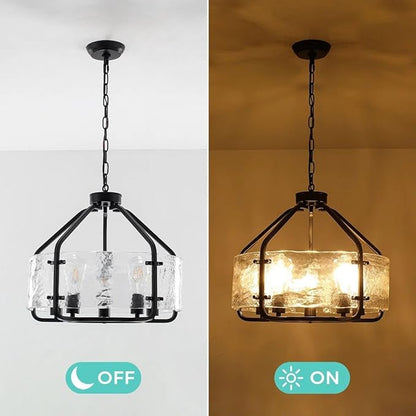 Luupyia 20 Inches Black Glass Drum Chandelier, 5Lights Modern Glass Chandelier, Height Adjustable Drum Chandeliers Crystal Pendant Light Over Dining Room Table Kitchen Entryway Chandeliers for Foyer