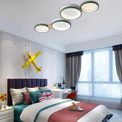 4-Lights LED Ceiling Light Fixture,23 Inch Modern Ceiling Lights Flush Mount Wooden 30W Dimmable Chandelier for Living Room Bedroom Kitchen,3000K/4000K/6000K Temperatures Selectable Green