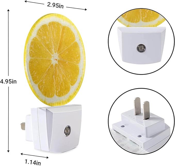 EKOBLA Plug-in Fresh Lemon Slice Night Light, Dusk to Dawn Sensor, Soft Warm LED Lighting, Cute Fruit Design Nightlight Decor for Bedroom Bathroom Hallway