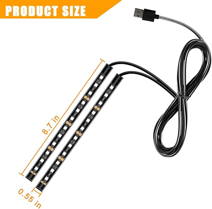 Mandark Car LED Strip Light, 24 LEDs Vehicle RGB Neon Interior Atmosphere Lamp, 12V USB Port Auto Decor Under Dash Ambient Night Light Strip Accessories, Universal for SUV, Sedan, Truck (Blue)