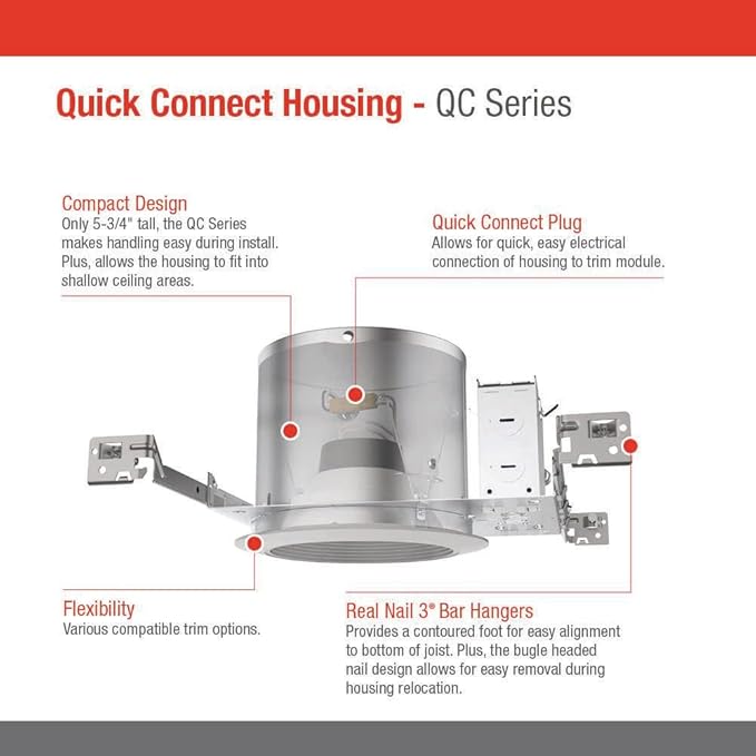 Juno 4" Quick Connect Housing for LED Recessed Lights for New Construction, IC Rated, Air-Loc Sealed LED Recessed Light Housing, Includes Prewired Junction Box for Ceiling Lighting, 6-Pack