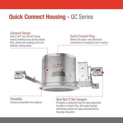 Juno 4" Quick Connect Housing for LED Recessed Lights for New Construction, IC Rated, Air-Loc Sealed LED Recessed Light Housing, Includes Prewired Junction Box for Ceiling Lighting, 6-Pack