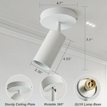 Track Lighting Ceiling Spotlight, White Ceiling Light Fixture, Gu10 Ceiling Spotlights Indoor Angle Adjustment Modern Wall Lamp for Living Room, Gallery, Cabinet, Hallway, Bedroom 2 Packs