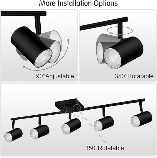 AUQUEE 5 Light Track Lighting Fixtures Ceiling, Matte Black Kichen Track Lighting, Rotatable Light Heads, Adjustable Modern LED Track Lights for Kitchen/Living Room/Hallway/Bar,GU10 Bulb Not Included