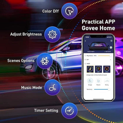 Govee Car Lights, Smart RGBIC Interior Car Lights with APP, Remote Control, LED Lights for Decor, DIY Mode and Multiple Scene Options, 2 Lines Design 72 LED Lights
