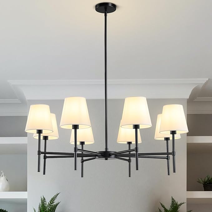 RUIYEY Dining Room Chandeliers Light - 35.8" Modern Black Chandelier, 8-Light Metal Farmhouse Dining Room Light Fixture, E26 Hanging Pendent Lighting for Kitchen, Living Room, Foyer, Entrance