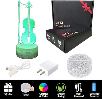 Violin Instrument Night Light 3D Visual Desk Lamp Violin Toy Household Home Room Decor 7 Colors Change Bedroom Touch Table Light Birthday Gift Christmas for Kids and Adult Violin Lover