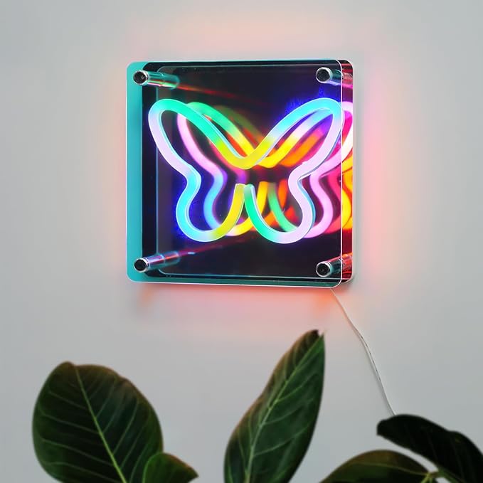 Light Up Your World! Wireless Express Neon Art Signs (5 Unique Styles) - Desktop & Wall Décor. Perfect for Bedrooms, Dorm Rooms, Office (Butterfly 3D)