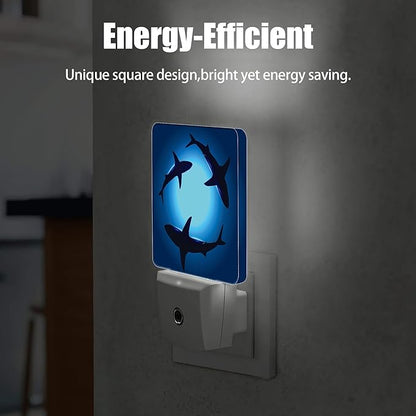 Floating Sharks Night Light, Sea Night Lights Plug into Wall Decor for Bedroom, Bathroom, Hallway, Kitchen, Dusk to Dawn Sensor Nightlights for Boys Girls Women Men Room Gifts