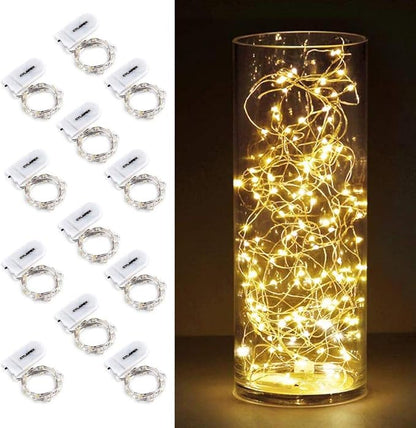 CYLAPEX 12 Pack Fairy Lights Battery Operated 7ft 20 LED Mini String Lights Silver Wire Firefly Starry Moon Lights for Wedding Mason Jars Party Christmas Centerpiece Table Decorations, Warm White