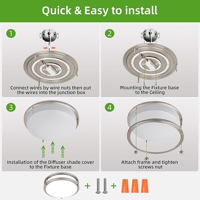 Hlite 13inch LED Flush Mount Ceiling Light, 36W 3600LM Ultra Bright, 5000K Daylight White Ceiling Light Fixture for Bedroom Kitchen Bathroom Hallway, Nickel