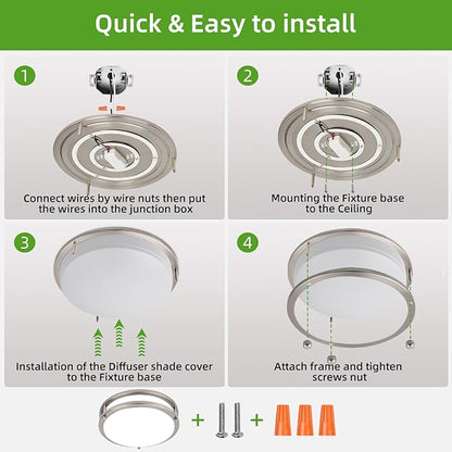 Hlite 13inch LED Flush Mount Ceiling Light, 36W 3600LM Ultra Bright, 5000K Daylight White Ceiling Light Fixture for Bedroom Kitchen Bathroom Hallway, Nickel