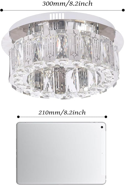 11.8" Modern Crystal Chandelier LED Ceiling Light Flush Mount Mini Ceiling Light Fixtures Crystal Round Chandeliers for Hallway Bedroom Cool White