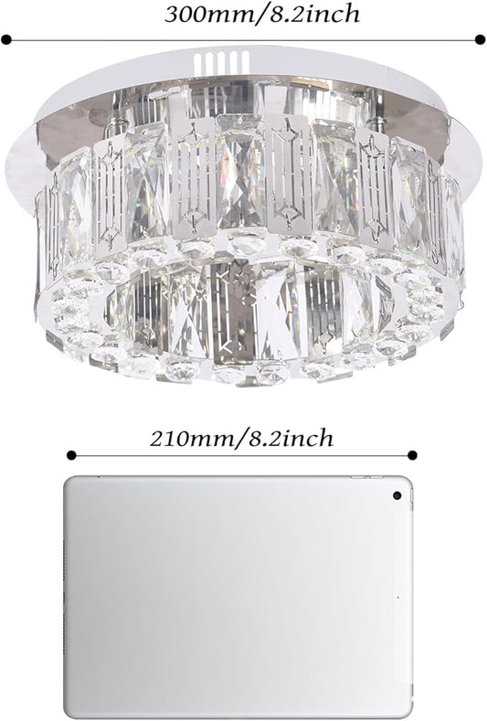 11.8" Modern Crystal Chandelier LED Ceiling Light Flush Mount Mini Ceiling Light Fixtures Crystal Round Chandeliers for Hallway Bedroom Cool White