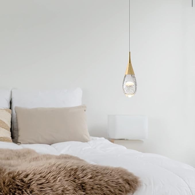 JoollySun Mini Crystal Pendant Light: Modern Dimmable 3-Color(3000k-6000k) LED Pendant for Kitchen Island Bathroom - Polished Gold