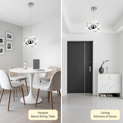 Modern Pendant Lights Kitchen Island,Silver Hanging Light Lamp,Pendant Light Fixtures for Dining Room Ceiling,Kitchen,Foyer,Living Room,Bedroom,Entryway,Over Table,Adjustable Shape,26W,Acrylic