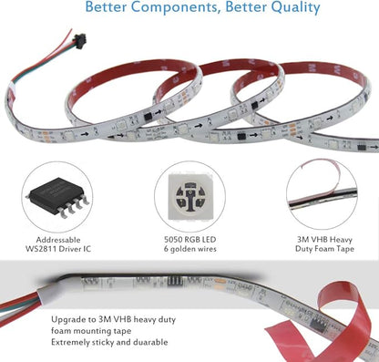 ALITOVE WS2811 LED Strip RGB Addressable LED Rope Light 12V 5m 150 LEDs Dream Color LED Lights Waterproof IP65 with Heavy Duty Self-Adhesive Back for Halloween Christmas Raspberry Pi DIY