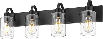 Emliviar Black Bathroom Vanity Light 4 Lights, Bath Lighting Over Mirror with Clear Glass Shade, YCE237B-4W BK