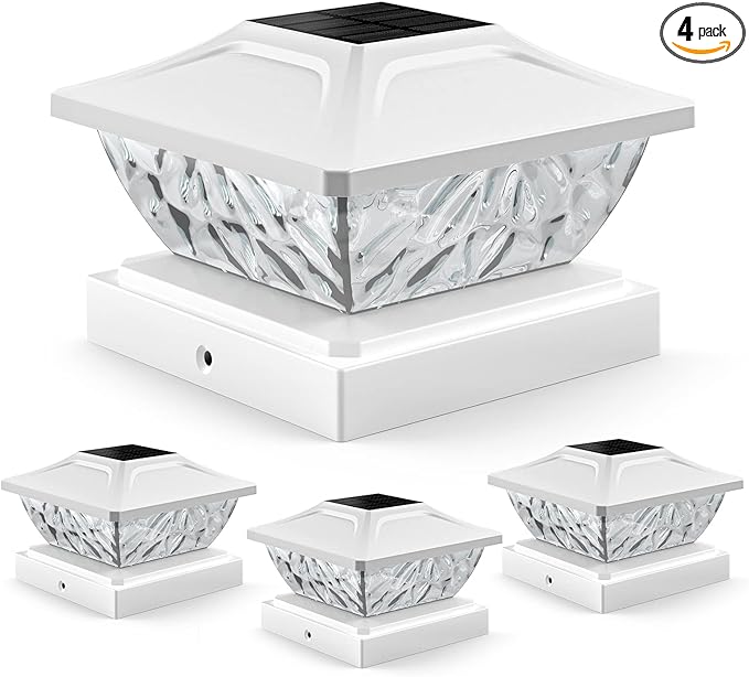 4 Pack Solar Post Cap Lights, 2 Mode Bright Solar Post Lights Outdoor Waterproof, Outdoor Post Lights Solar Powered Deck Lights for 4x4 4.5x4.5 5x5 Posts in Garden Decor